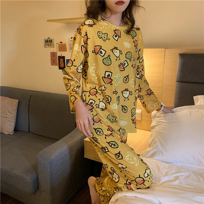 Japanese Gelato Female Autumn Winter Cartoon Printed Little Chicken Cotton Long Sleeve Fresh Pyjamas home Casual Suit