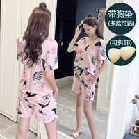 Với bộ đồ lót ngực nữ mùa hè quần short ngắn tay modal dịch vụ tại nhà mùa hè phần mỏng dây đeo hai mảnh có thể được mặc - Bộ Pajama bộ đồ ngủ