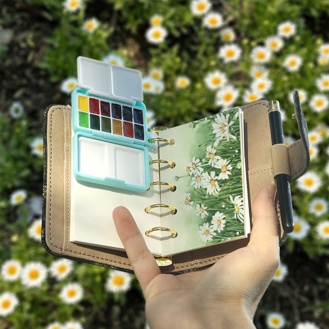 Mini travel watercolor paint fabric loose-leaf ledger