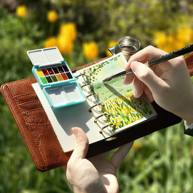 Mini travel watercolor paint diary set