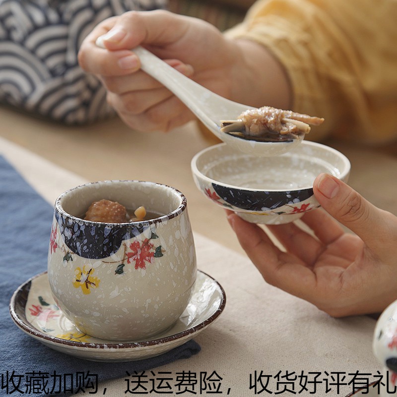 Japan-style ceramic stew creative hand painted with lid tea About home supplements Waterproof Steamed Egg Rinds for a cup of tea