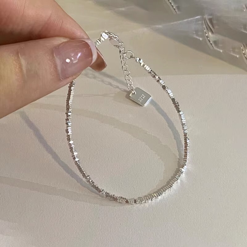 999 Pure Silver Crushed Silver Bracelet for Women, Light Luxury Niche Exquisite Beaded Silver Jewelry, 2026 New Model
