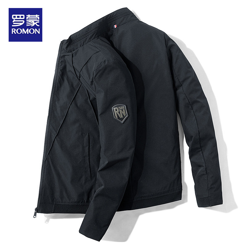 Romon casual baseball collar jacket jacket men's 2022 new top versatile cotton thick stand collar overalls spring