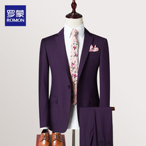 Romon purple net red suit suit mens spring youth casual Korean slim small suit professional business formal suit