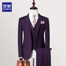 Romon purple net red suit suit mens spring casual Korean version of the trend slim small suit professional business formal suit