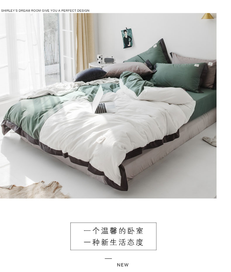 Net màu đỏ đơn giản cotton màu đơn giản rửa bông bốn bộ bộ đồ giường Bắc Âu cotton trải giường chăn - Bộ đồ giường bốn mảnh bộ ga nệm