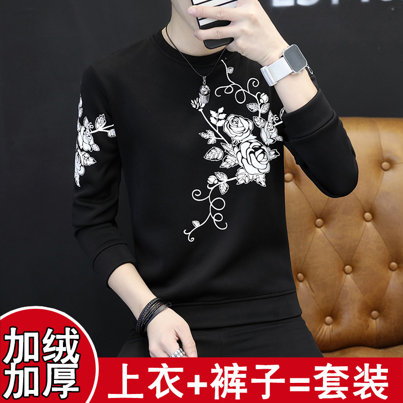 Men's thermal underwear set autumn and winter teenagers thickened and fleece bottoming shirt students' autumn clothes and long johns set tide