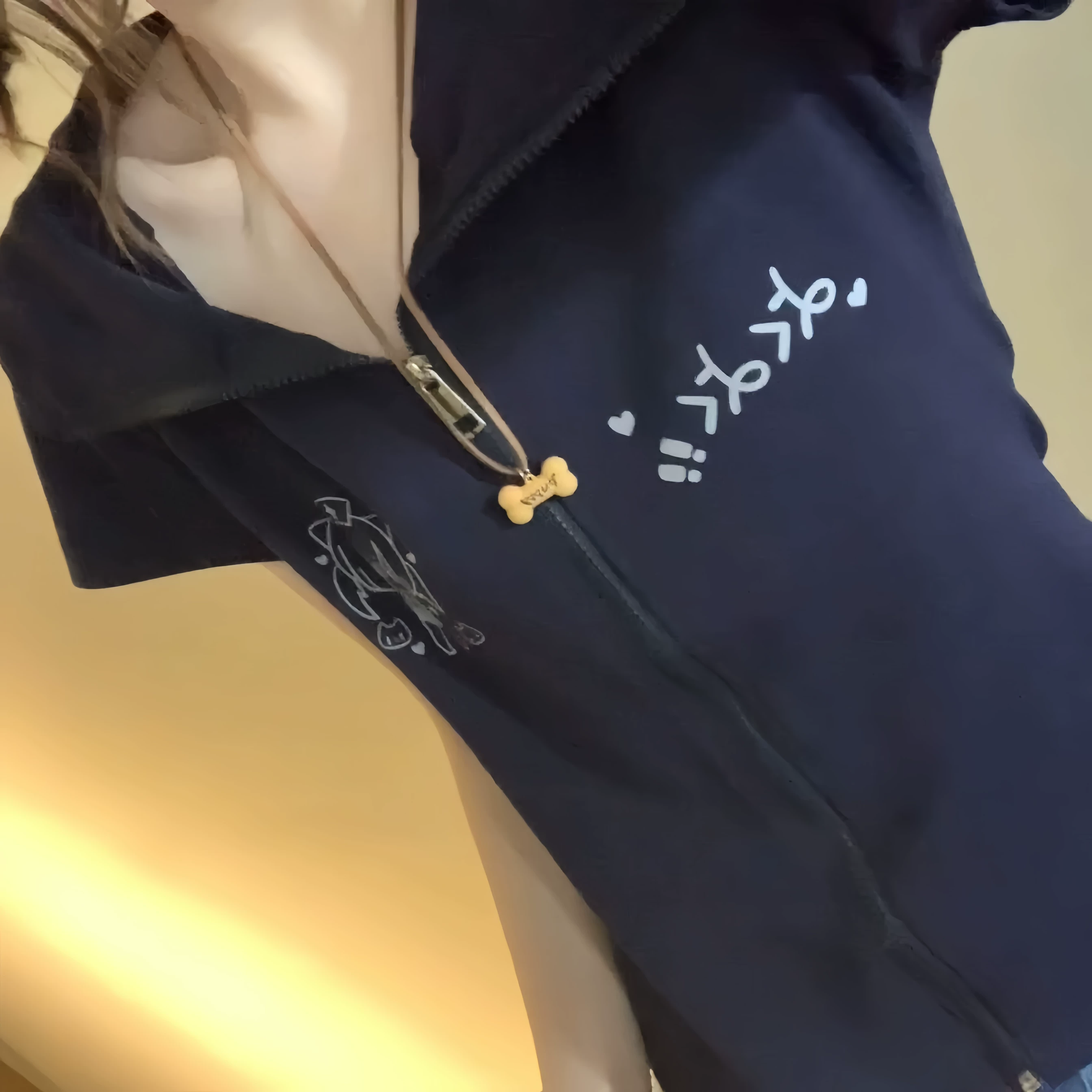 Японская летняя куртка женская slim-fit, короткий рукав, стиль «кошачьи уши», тёмно-синяя