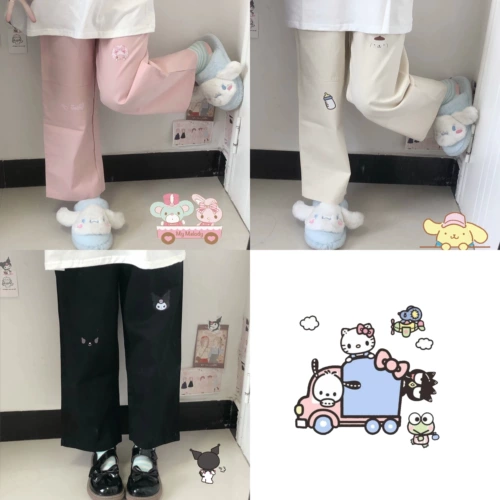 Японские милые дизайнерские многоцветные штаны для школьников, тренд сезона, свободный прямой крой