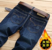 Eo cao cộng với phân bón XL co giãn đen thu đông và quần jeans nam ống suông thẳng cộng với nhung dày thun thun