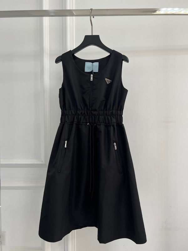 24 Summer Nylon Sleeveless Versatile Dark Style Three-Dimensional Decorative Waist-Cinching Dress for Women