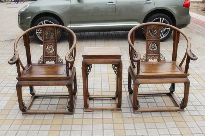 Old Elm Đồ nội thất Antique Ming và Qing Trung Quốc Ghế tròn lớn Ba mảnh Openwork Chạm khắc Khách thăm Cung điện - Bàn ghế ngoài trời / sân