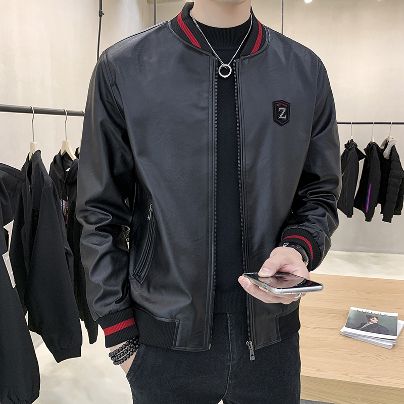 汤督男士外套秋冬2019新款韩版潮流棒球领皮衣夹克男商务休闲男装