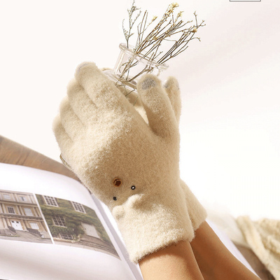 女冬季韩版毛绒加厚五指骑行触屏