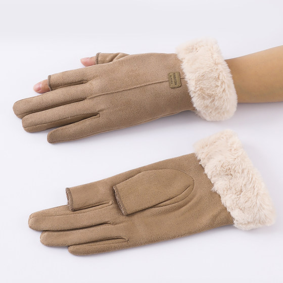 Two-finger exposed gloves for women in winter, plus velvet and thickening for cycling, cold-proof and warm photography, two-finger and half-finger exposed gloves for men in winter