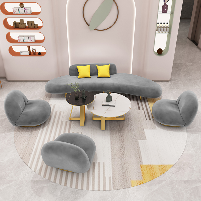 现代简约异弧形沙发茶几组合ins网红款美容院服装店接待洽谈休息