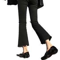 Black micro-flared jeans for women 89-point autumn and winter spring and autumn plus velvet 2024 new high-waisted slimming cropped pants