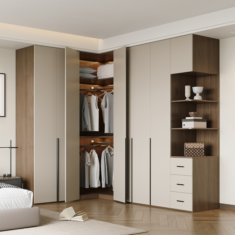 L-Shaped Solid Wood Corner Wardrobe for Home Bedroom Walk-In Closet, Small Apartment 7-Shaped Corner Partition Cabinet, One-Door to Ceiling Wardrobe