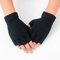 Winter warm half fingers glove male knit wool line plus suede finger missing finger student female writing work for work