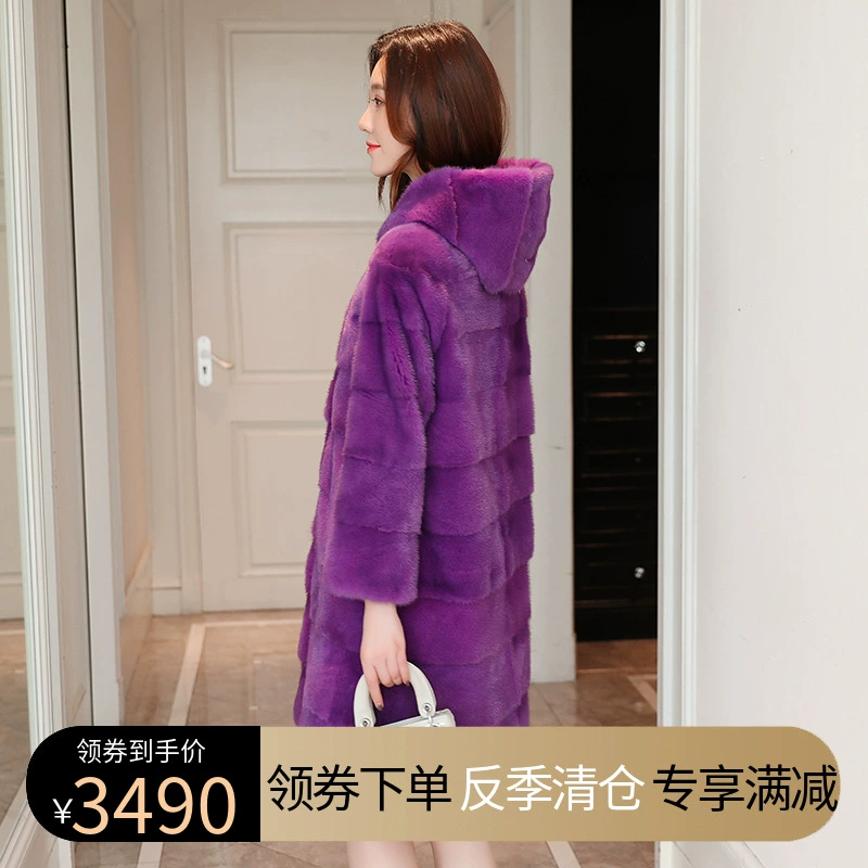 Áo khoác lông chồn nữ toàn bộ lông chồn lông chồn Phần giữa dài 2019 mùa đông kiểu mới trùm đầu thời trang Hàn Quốc - Faux Fur