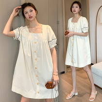 Pregnant women loose dress 2021 summer new maternity dress short-sleeved square collar court sleeve fashion loose dress