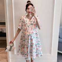 Maternity dress Plus size womens summer lapel loose fashion Korean maternity dress female dress female flower skirt
