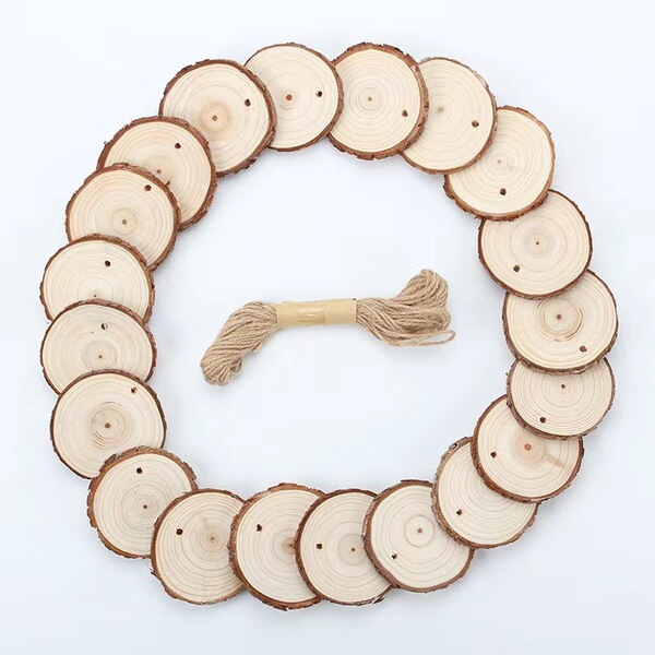 Punched A-Shaped Round Wood Pieces, DIY Polished Wood Pieces with Tree Rings, Pine Wood Pieces for Photography Props, Background Wall Decoration