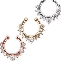 1pc fake septum clicker nose ring rhinestone non piercing ha