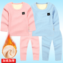 2021 Winter boys and girls pajamas Children Baby plus velvet padded thick warm set underwear