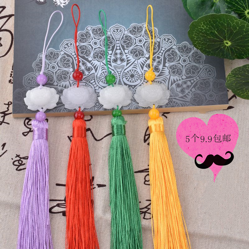 White Jade Lotus Fan Pendant Streaming Su Hanging Ears Ancient Wind Bookmark Hanging Decoration Qipao Hanfu Fluke Pendant pendant DIY handmade material