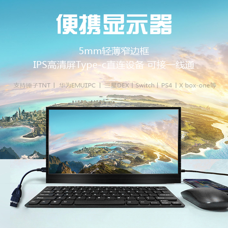 10.1/13.3/ 15.6inch Inch Portable Type-C Monitor for Switch Gaming, Touchscreen Computer Expansion, One-Line Connection