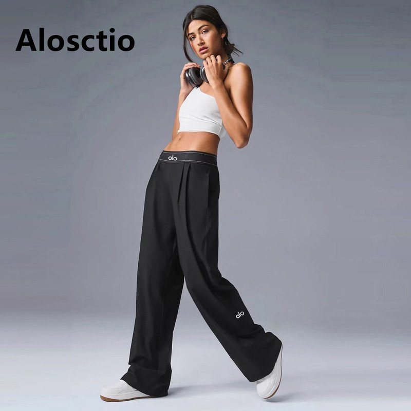 Alosctio Yoga Pants New High-Waisted Straight-Leg Casual Loose Wide-Leg Pants Slimming Versatile Quick-Dry Sports Pants
