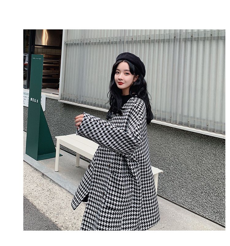 Áo khoác len lông cừu nhỏ Houndstooth dành cho nữ 2019 thu đông mới xu hướng áo len dày kẻ sọc phổ biến - Áo len lót đôi