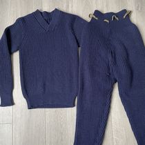 V-neck winter cold-proof and warm 59 flight sweater sweater pants knitted suit suit blue knitted sweater