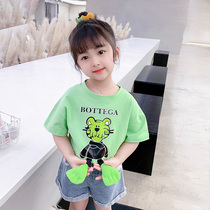 Girl T-shirt Summer Dress 2022 New Children Short Sleeve Ocean Gas Tide T Middle Children Pure Cotton Blouse Fried Street Half Sleeve Sweatshirt