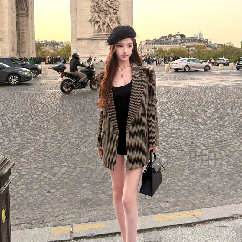Moon Vera【S*1P Berlin Beauty】 3W+ Plaid Wool Casual Blazer for Women Double-Breasted Spring/Summer Moon Vera【S*1P Berlin Beauty】 3W+ Plaid Wool Casual Blazer for Women Double-Breasted Spring/Summer