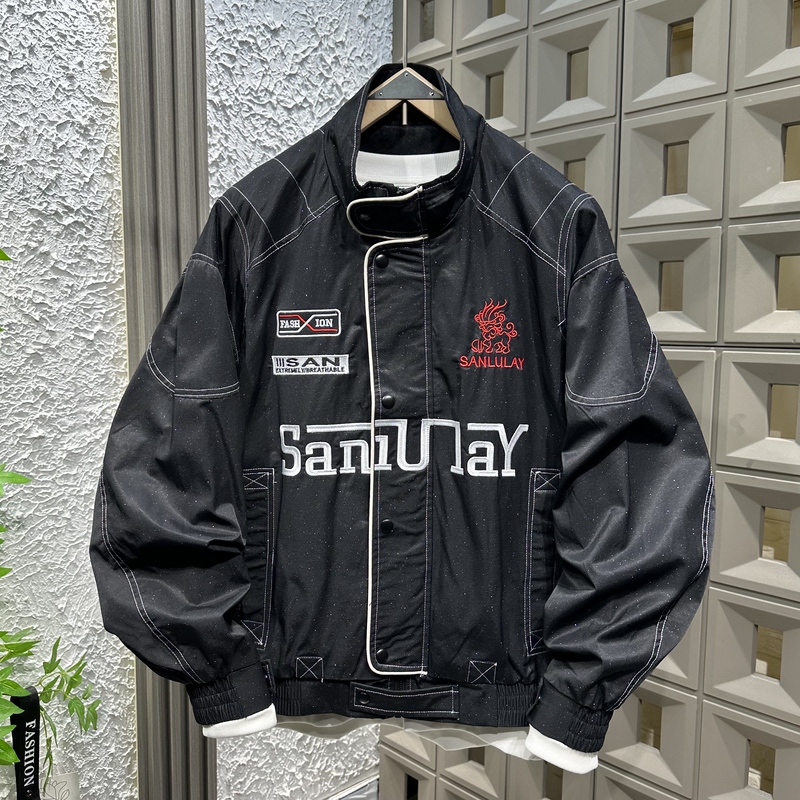 Spring and Autumn New American Motorcycle Style Stand Collar Jacket for Men with Embroidered Letters and Star Pattern, Windproof Coat with Cool and Stylish Design