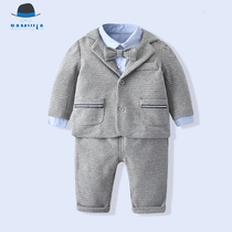 2020 New Gray Gentleman Boy Baby is a baby in a small suit for a hundred days full moon