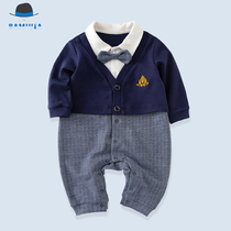 2021 New autumn 0 - 1 year old boy full moon old pure cotton college gentlemans small dress baby conjunction clothes