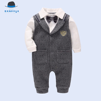 Pure cotton A - class boy gray baby tied to a uniform dress autumn year of 100 days full moon Xiao Xi coat 1