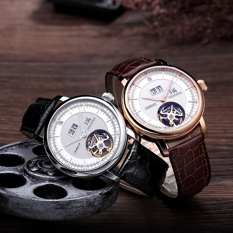 (Same model in shopping mall) Shanghai brand watch men's watch tourbillon hollow flywheel simple business waterproof men's watch