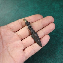 Tibetan black lacquer ancient craftsmanship copper-clad sky iron support Vajra prong pendant pendant portable support Vajra pestle