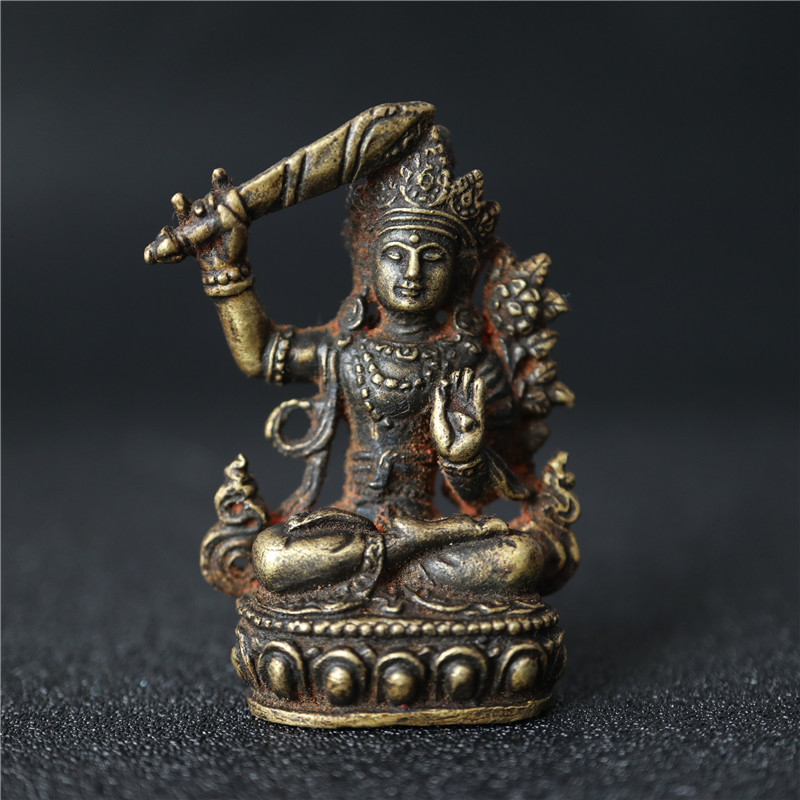 Nepal handmade Seiko vintage brass Manjushri wisdom statue Tibetan national style Manjushri Bodhisattva Buddha ornaments