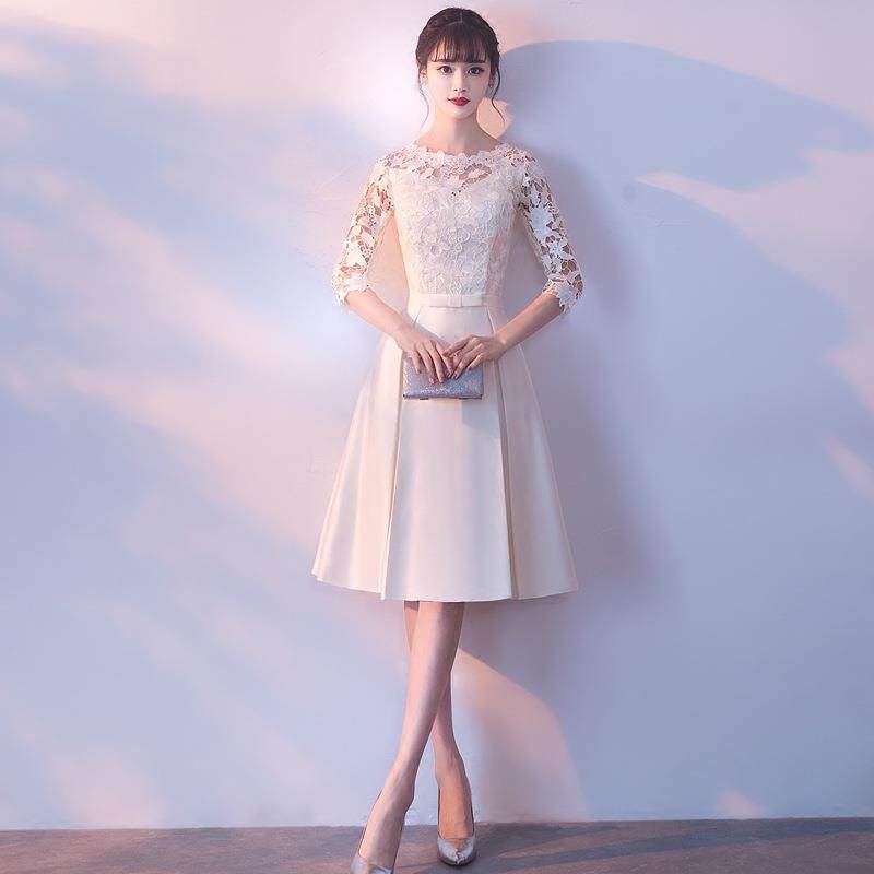 Champagne bridesmaids 2020 new season long sleeves Short Reunion Graduation Small Gown Dress Late Dress Woman