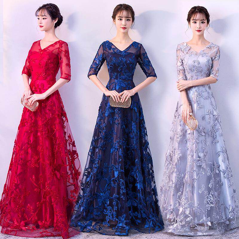 Bridesmaid's dress 2020 season new sister dress with long sleeves evening gown dress Elegant Princess long version