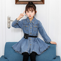 Girls long sleeve denim skirt dress 2021 Spring and Autumn New Baby foreign style princess dress fashion little girl skirt