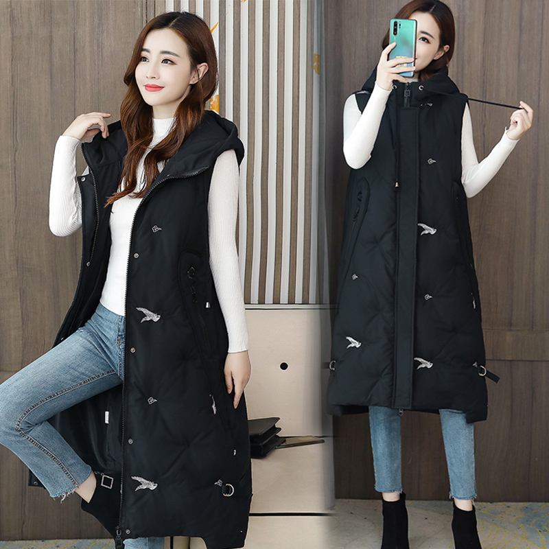 Feather cotton nails female medium long edition of knee Korean horse clip fattening large size cotton shoulder autumn and winter vest coat new