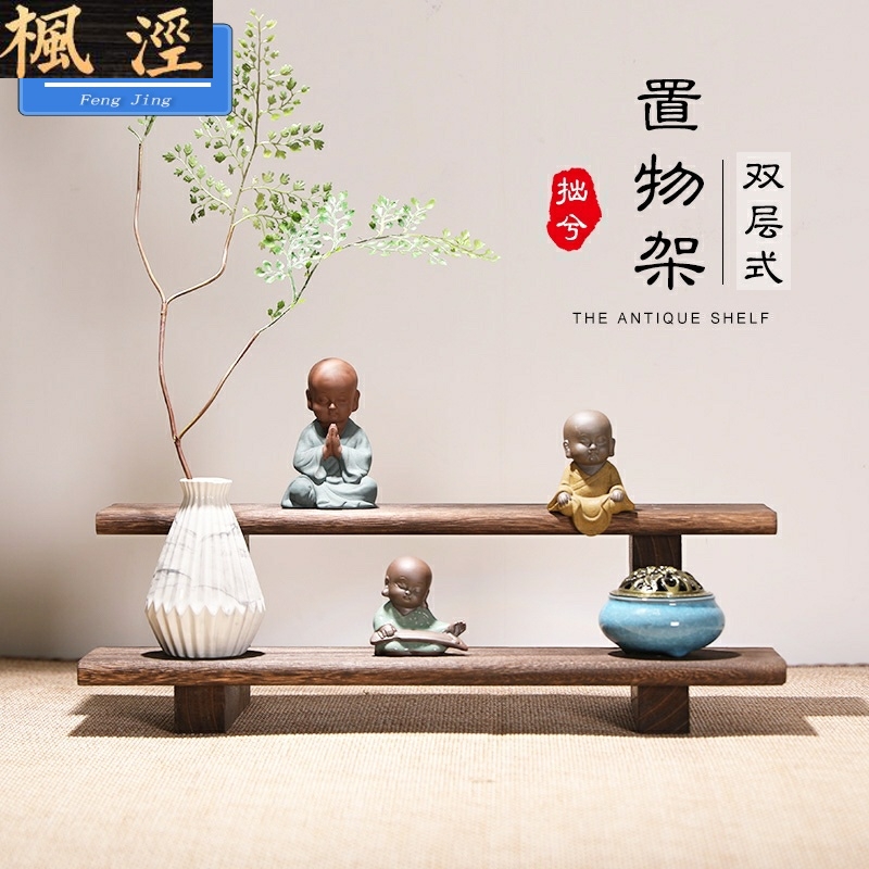 Burn paulownia it shelf rich ancient frame wood Chinese desktop receive small place tea cups shelf