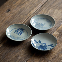Jingdezhen pottery mud blue and white tea dish pot bearing hand-painted underglaze color coarse pottery plate kung fu tea ceremony accessories