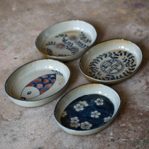 Jingdezhen retro blue and white hand-painted ceramic fruit plate pastoral Chinese style coarse pottery tea order plate snack plate homestay characteristics